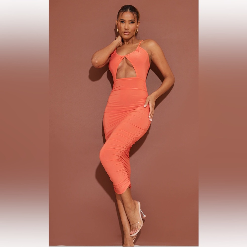 Orange strap oh keyhole rushed Midaxi dress